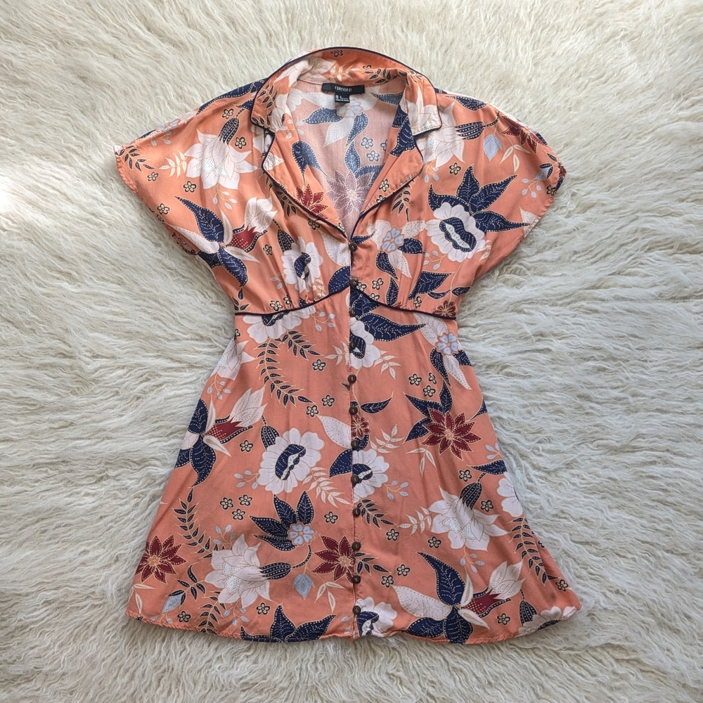 Women's Forever 21 Salmon Orange Pink Floral Shirt Dress Small